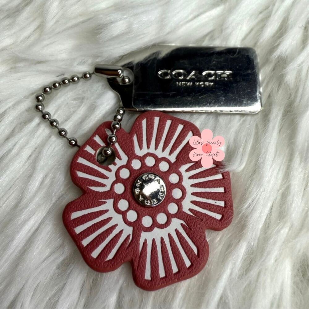 1" COACH Silver Tea Rose Flower Floral Bag Charm Hang Tag